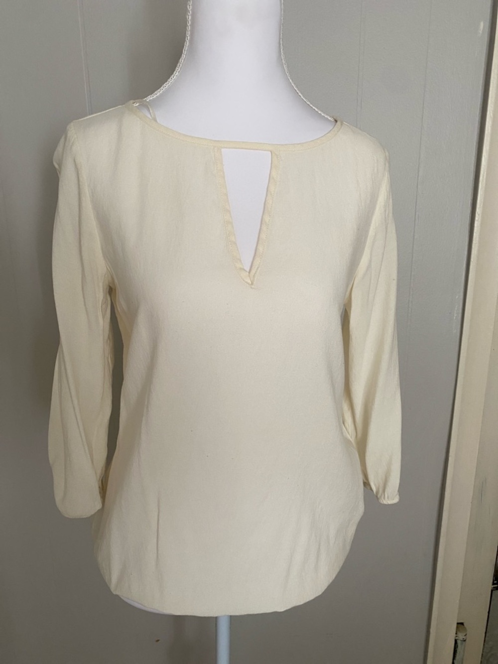 Zara Cream Keyhole Long Sleeve Top